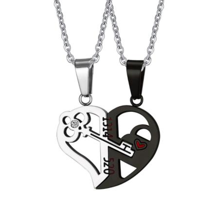 2 st Par Halsband Broken Heart, Nyckelmedaljong Hänge Halsband Dubbelfärg Vänner Familjeälskare Presenter black
