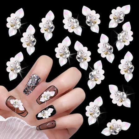 (Vit) 20 st Blomma Nagel Charm 3D Blomma Charm för Naglar Stenar och Strass för Naglar Inlägg Pärlor Pärlor Kristaller Ac