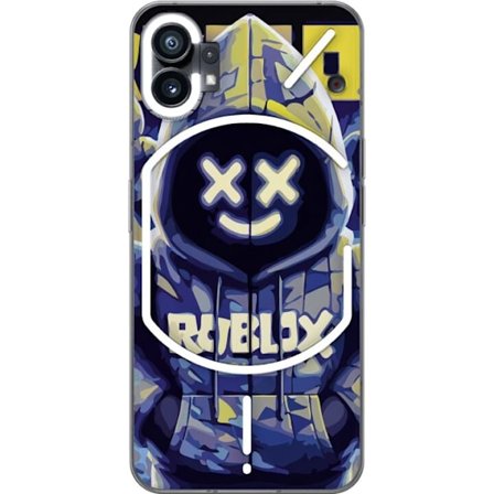 Kompatibelt Mobildeksel til Nothing Nothing Phone (1) Blågul Roblox hettegenserfigur med minimalistisk neonstil og masket ansikt, moderne spillillust