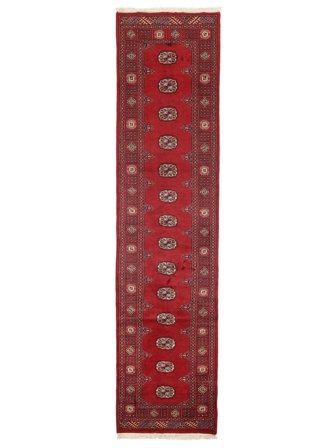 Hand Knotted Pakistan Bokhara 3Ply Rug 78X319 Dark Red/White