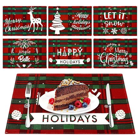 Vinter Spisebrikker Sæt, Guirlande Kant Holdbare Stof Bordbeskyttere Til Feriemåltider, Jule Scene Ultimativ Beskyttelse Dækkeservietter, Premium
