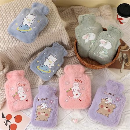 250ML Bouillotte Hot Water Bottle Plush Cartoon Kawaii Bear Rabbit Animal Pattern Thick Hot Water Bag Hand Warmer Winter Warm