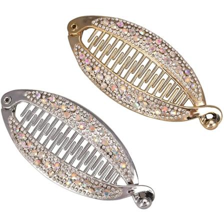 2-pack Bananfisk Hårklämmor Rhinestone Trendig Bananfisk Kam Twist Nyanser