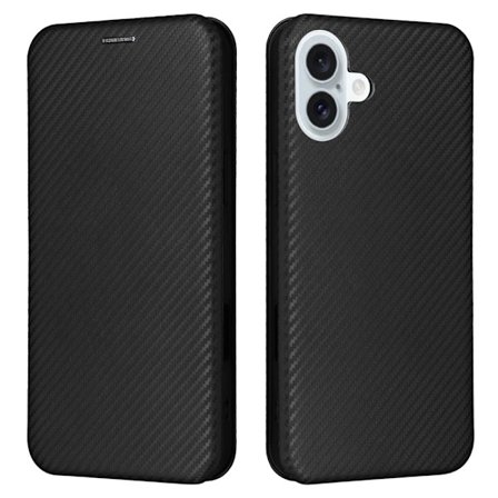 SKALO iPhone 16 Carbon Fiber Plånboksfodral - Svart