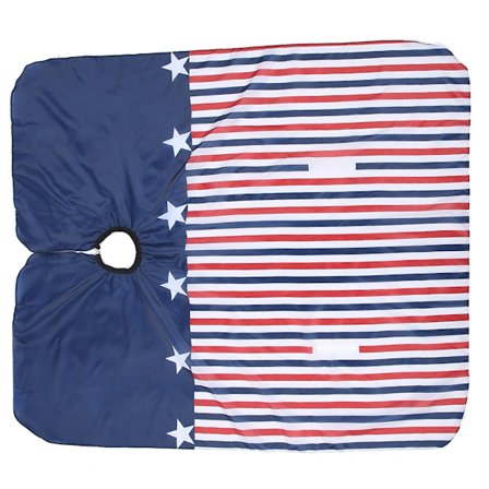 140 x 130 cm kampaamoviitta, punainen, valkoinen, sininen raidallinen, parturi, kampaamo, kampaamoviitta