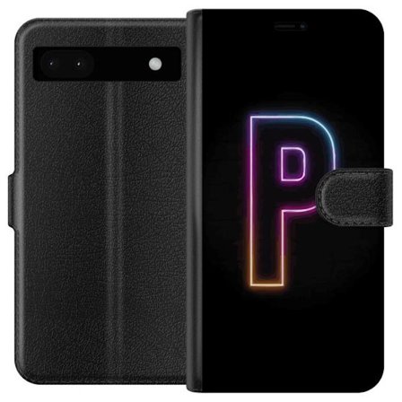 Kompatibel Tegnebogsetui til Google Google Pixel 6a Minimalistisk neonbogstav P i farvegradient og lyseffekt mod sort baggrund i digital neonstil
