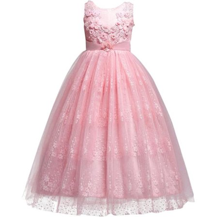 Ankellang Prinsessekjole til Piger, Elegante Kjoler til Piger med Skjult Lynlåslukning Bagpå og Bånd, Vintage Stil Ærmeløs Balkjole