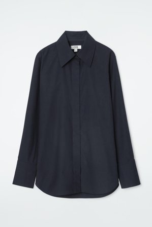 COS Frauen Lockeres Schlichtes Baumwollhemd in Blau