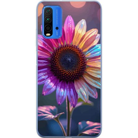 Kompatibelt Mobildeksel til Xiaomi Redmi 9T Irideserende blomst med glitrende kronblad i rosa lilla og gull mot myk bokeh bakgrunn