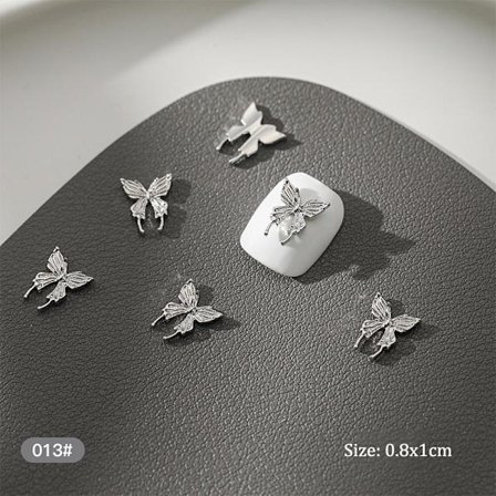 10 stk DIY Nail Art Decoration 3D Silver Butterfly Shiny Rhinest