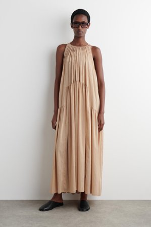 COS Women's Gathered Halterneck Maxi Dress in Beige