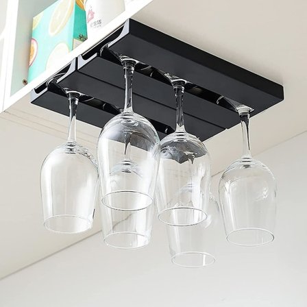 Vinglasstativ i plast, vinglasholder, opbevaring af stilkeglas, vinglas, pakke med 2 køkkenstativer, sort