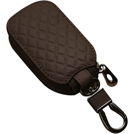 Brun - Bilnøkkelholder, Skinn Nøkkelring Bilnøkkelbeskytter Glidelås