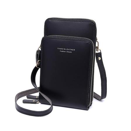 Liten crossbody-väska i PU-läder för kvinnor, axelväska i läder (svart)
