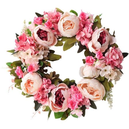 Dekorativ krans vægkrans håndlavet krans til udendørs dørkrans pæon vin blomst krans kunstig dekorativ landskabspleje krans(pink+grøn)