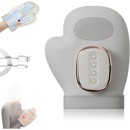 Elektriska handmassagehandskar, trådlös massageapparat med kompressions- och värmefunktioner, uppladdningsbar och bärbar, 3 lägen och 5 