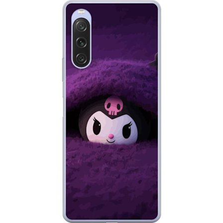 Yhteensopiva Puhelinkuori Sony Xperia 10 V Kuromi lilassa pörröisessä ympäristössä, jossa on salaperäinen kawaii-suunnittelu.