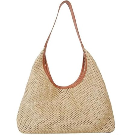 Ruskea kudottu laukku Naisten olkinen rantakassi Naisten olkinen käsilaukku Kesän ranta olkalaukku Suurikokoinen rento käsin kudottu kukkaro
