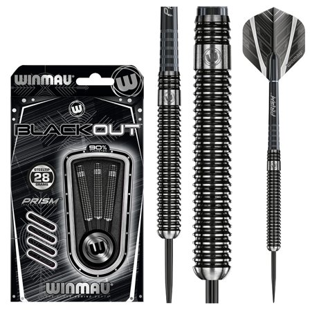 Winmau Blackout 1 Steel Tip Darts 21-28g - Professional Tungsten Darts with Prism Technology - Black/Silver