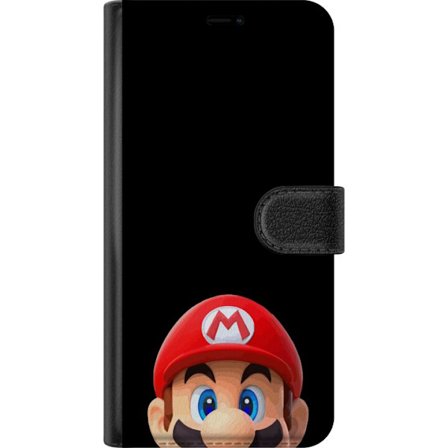 Kompatibel Tegnebogsetui til Samsung Galaxy A26 Mario portræt med ikonisk rød kasket mod sort baggrund minimalistisk gaming motiv perfekt til Nintendo