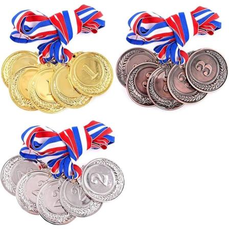15 st guld silver brons - Olympiska stil metall vinnarmedaljer med halsband i bulk