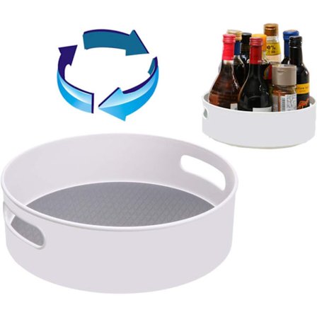 Roterende opbevaringsbakke Multifunktionel roterende krydderi kosmetik opbevaringsboks til køkken badeværelse skab kommode 8,98 tommer rund hvid