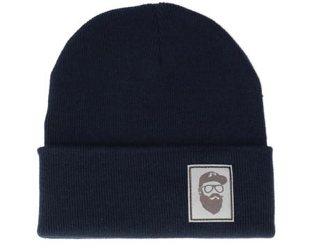 Cap Man Patch Navy Beanie - Bearded Man