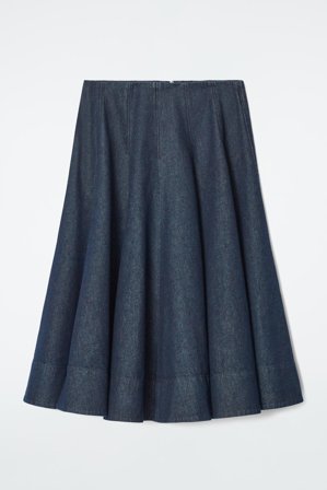 COS Women's Voluminous A-Line Denim Midi Skirt in Blue