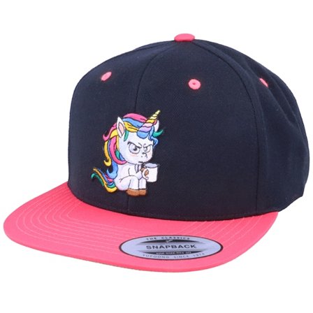 Unicorns - Rosa snapback Cap - Morning Coffee Unicorn Black/Pink Snapback @ Hatstore