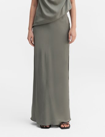 Ahlvar Gallery Hana Long Silk Skirt - Khaki green - XL