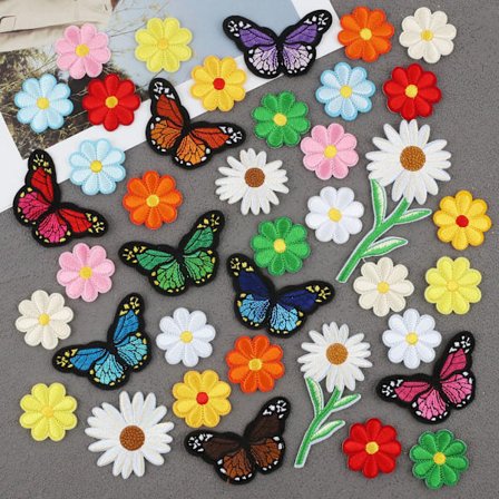 39 stykker Daisy Flower Butterfly Broderte Stryke-på-lapper, Broderi Sy-på-lapper, Sy Stryk-på-lapper Badge Applikasjon