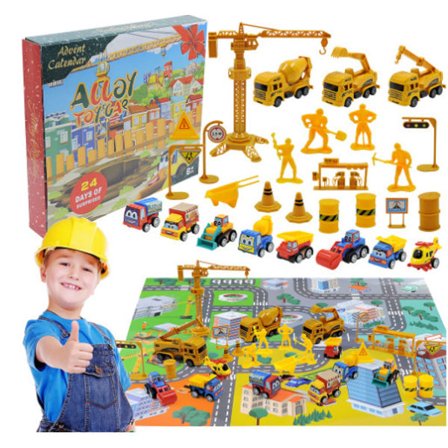 Biler adventskalender for barn gutter 2025 jul, 24 trekk-tilbake-kjøretøy lekesett med kranhelikopter traktor konstruksjon lastebil