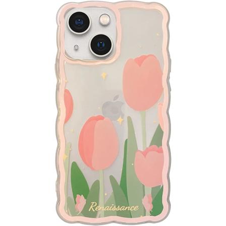 Sött iPhone 13-fodral för kvinnor och flickor, vackert blommönster, vågform, bekvämt grepp, design för tjejer, smalt, tunt, mjukt och flexibelt - 