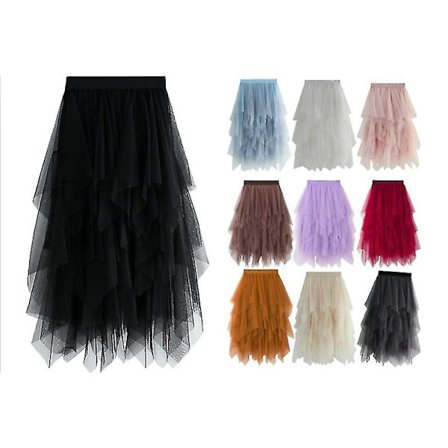 Dame Høy Midje Slim Tyllskjørt Elastisk Midje Mesh Langt Skjørt Kjole (svart/hvit/rosa mange farger)#jxsm8063