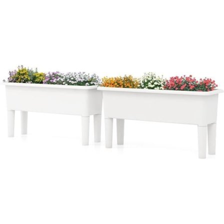 COSTWAY 2 kpl istutuskonetta irrotettavilla jaloilla, automaattinen kastelu, tyhjennysreikä, kukkalaatikot vihanneksille, vaaleanharmaa