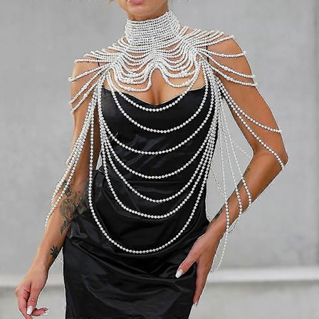 Dame Perle Sjal Halskæder Kropskæde Sexet Perlebesat Krave Skulder Perle BH Top Sweaterkæde Bryllupskjole Kropssmykker