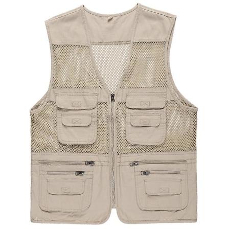 Sommer utendørs mesh vest fotografering fiske pustende bomullsvest herre casual multi-lomme hesteklips Beige XXXL
