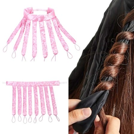 Värmelös Locktång 8 Lockar - Lockigt Hår Utan Värme - Hair Curler rosa