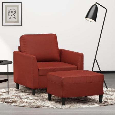 Vidaxl Fåtölj Med Fotpall Vinröd 60 Cm Konstläder Röd