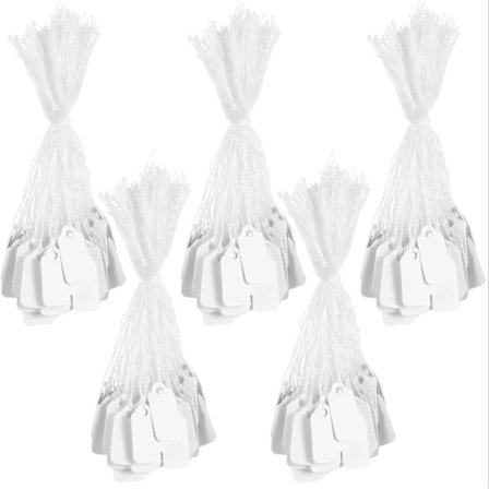 500 stk hvite prisetiketter med snor for klær, smykker, ringer