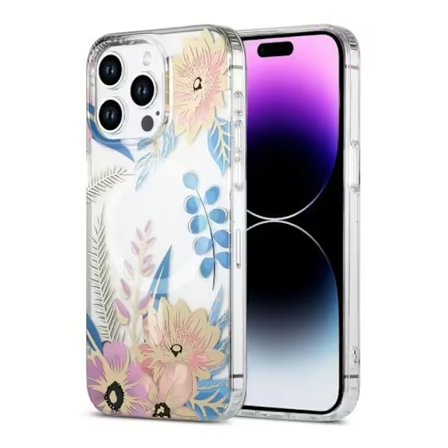 iPhone 15 Pro Mobilskal MagSafe - Blommor Rosa/Blå