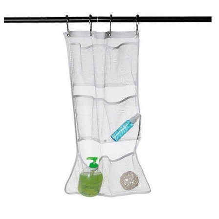 Verkkokylpyhuoneen järjestäjä, suuri nopeasti kuivuva suihkukärry 6 kirkkaalla säilytyspussilla - Ripustettava suihkuverhotanko/vuoraus 4 koukulla 63 