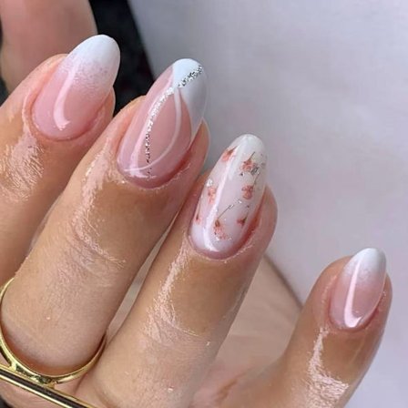 24 st Mandel Press-On Naglar med Blommig Design Lösnaglar För Elegant Look