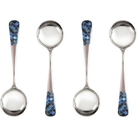 Sett med 4 kaffeskjeer, 16 cm rustfritt stål kaffe rund skje, koreansk dessertskje, fiskeskjellmønster blandede farger teskjeer for hjem, kjøkken 
