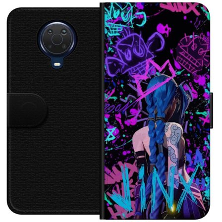 Yhteensopiva Lompakkokotelo Nokia Nokia G20 Värikäs graffitipiirustus, jossa on sinipäinen hahmo urbaanissa katutaidetyylissä