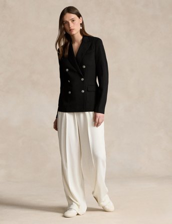 Polo Ralph Lauren Double-Breasted Knit Blazer - Black - 38