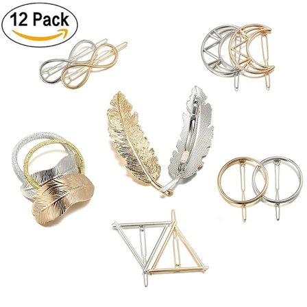 Metal Hårklemmer, 12 stk. Fine Hule Geometriske Hårspænder til Piger Kvinder Metal Hårnåle Smykker Tilbehør
