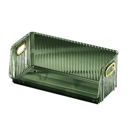 Stabelbar Moderne PET Transparent Desktop Opbevaringsreol til Makeup og Kopper Mørkegrøn Guld