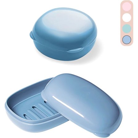 2-delt rejse sæbeetui, sæbeholder med låg, plastik sæbeæske, vandtæt sæbeholder, sæbeholder til vandreture, badeværelse, sportskole (blå)