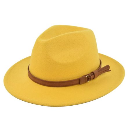 Retro Jazz Hat Semsket Belte Ullhatt Cowboy Hat Retro Imitert Ullhatt Flat Brim Hat Bf150